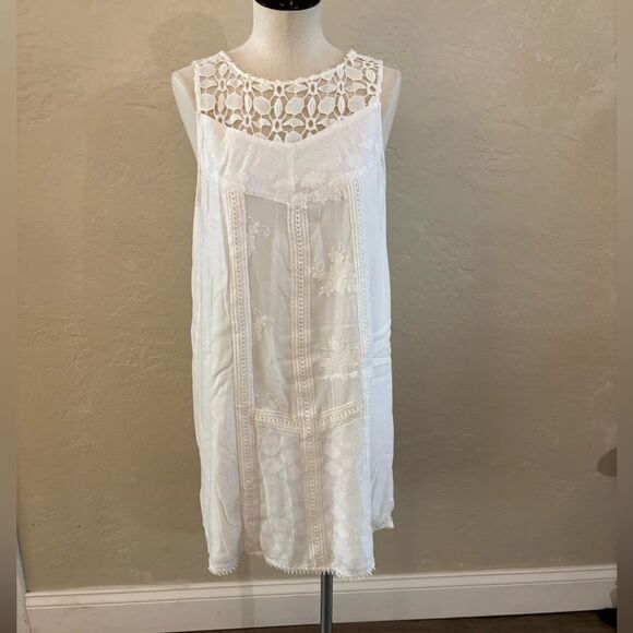Knox Rose Dresses & Skirts - Knox Rose White Cotton Embroidered Lace Sleeveless Dress sz Small